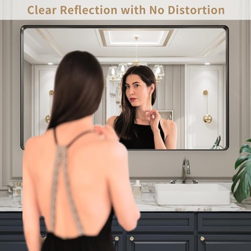 LOAAO 60X30 Inch Black Bathroom Mirror Metal Framed