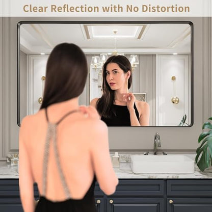 LOAAO 60X30 Inch Black Bathroom Mirror Metal Framed