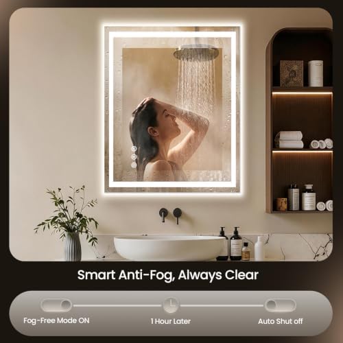30"x36" LED Bathroom Mirror with Anti-Fog, Backlit & Front Lights, Memory