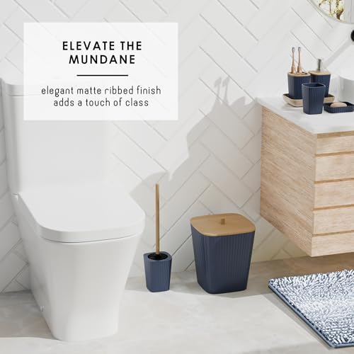 Clara Clark Bathroom Accessories Set - Bathroom Set, Bathroom Sets with Shower Curtain and Rugs, Shower Curtain Set with Bathroom Trash Can - Ombre Navy - 22PC