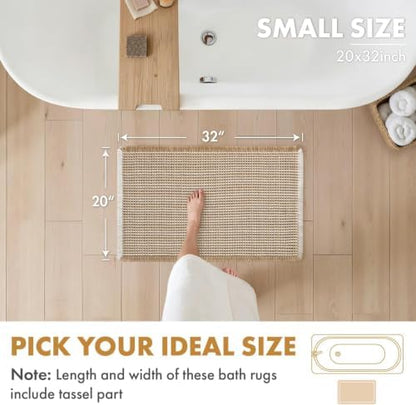 MIULEE Set of 2 Waffle Bathroom Rugs Boho Bath Mat Brown&White 20x32 Inch