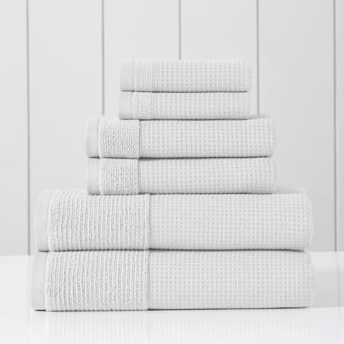 Modern Threads Waffle-Rib 6-Piece Towel Set – Premium Cotton Bath Towels, Ultra-Absorbent & Soft, Elegant Waffle Texture for Bathroom & Spa, White