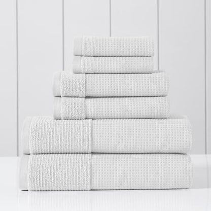 Modern Threads Waffle-Rib 6-Piece Towel Set – Premium Cotton Bath Towels, Ultra-Absorbent & Soft, Elegant Waffle Texture for Bathroom & Spa, White