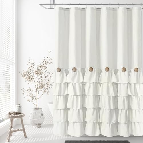 Seasonwood Ivory Ruffle Shower Curtain Farmhouse Shower Curtain 72 X 72
