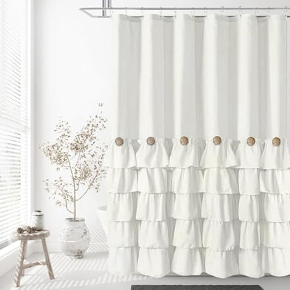Seasonwood Ivory Ruffle Shower Curtain Farmhouse Shower Curtain 72 X 72