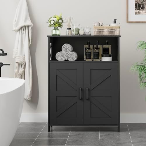 Homhedy Farmhouse Bathroom Storage Cabinet with Doors, Small Floor Cabinet