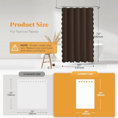 BTTN Narrow Boho Scalloped Linen Textured Shower Curtain Set, 54x72, Brown