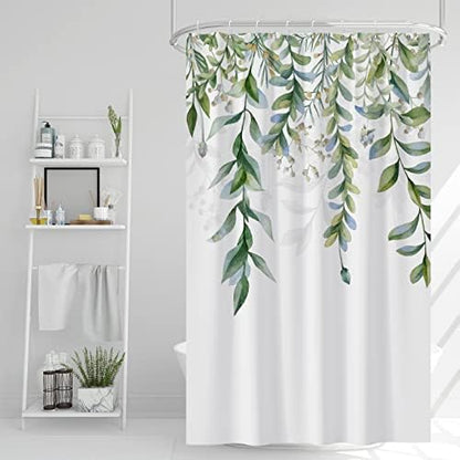 AWERT Green Mixed Light Blue Plant Shower Curtain with 8 Hooks Decorative Sage Green Shower Curtain for Bathroom Waterproof Fabric 48x72inch