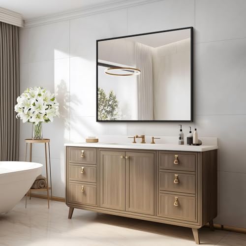 COFENY Black Bathroom Mirror for Wall, 30x30 Inch Rectangle Mirrors with Metal Frame, Modern Vanity Wall Square Mirror for Bathroom Living Room, Entryway Hangs Horizontal or Vertical