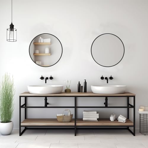 Sunniry Small Round Mirror, 16 inch Black Circle Mirror, Matte Metal Frame