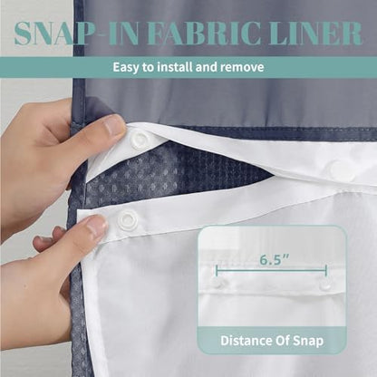 eachope No Hook Waffle Shower Curtain with Snap-in Liner, 71x74 Inch, Navy