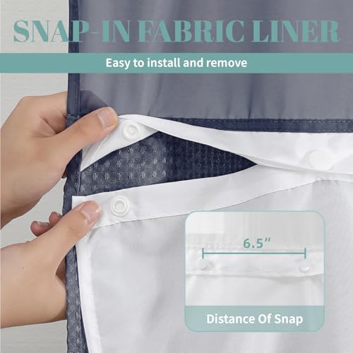 eachope No Hook Waffle Shower Curtain with Snap-in Liner, 54x80 Inch, Navy