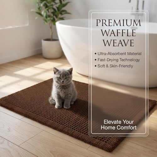 IM HOME Waffle Bath Mat Brown 4'x2', Boho Woven Modern Bath Mat Rugs, Absorbent Non Slip Bathroom Rugs, Soft Washable Bath Rugs with Tassels for Bathroom, Bedroom, Kitchen, Shower, Tub