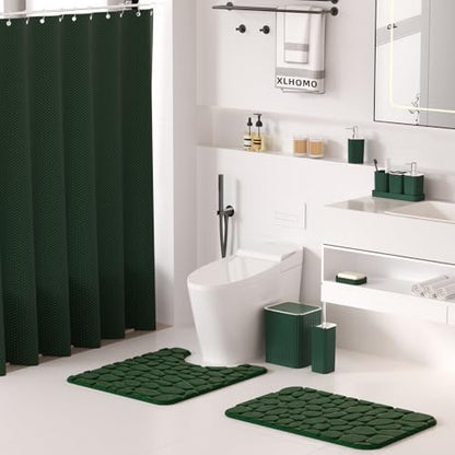 XLHOMO Bathroom Set- 25PC Green Bathroom Sets, Bathroom Set with Shower Curtain and Rugs, Dark Green Shower Curtain Set, Bathroom Accessories Set, Bathroom Trash Can