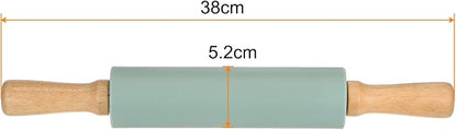 HARFINGTON Silicone Rolling Pins for Baking 15 Inch Wooden Handle Non Stick Rolling Pin Small Roller Playdough Rolling Pins for Dough Pizza Pastry Fondant Kitchen, Dark Green