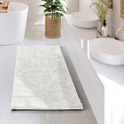 Hearth & Harbor Bathroom Rugs, Chenille Bath Mat - Machine Washable Bath Mats for Bathroom Non-Slip Backing Rubber, Quick Dry Bathroom Mat - White 24x36
