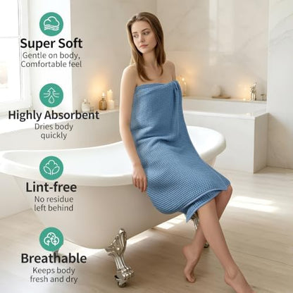 Microfiber Waffle Bath Towels, 4 Pieces, Soft, Absorbent, Fast Drying, Lint Free 430 GSM (27''x55''/68.58 cm x139.7 cm) (Gray+Blue)