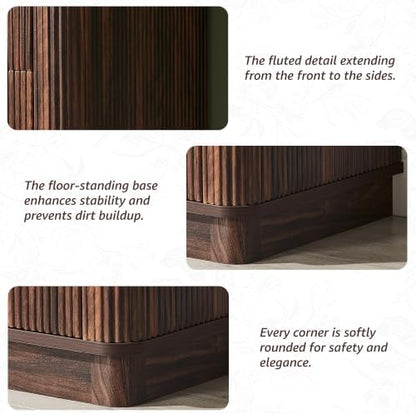 T4TREAM 60" Fluted Bathroom Vanity with 2 Single Sinks, Dark Walnut
