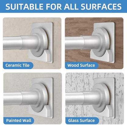 CorkLatta Matte Silver Shower Curtain Rod,1 Inch Diameter Stainless Steel Adjustable Spring Tension Rods 32 to 92",with Holders,Anti-Slip,Curtain Rods No Drilling(1 Pack)