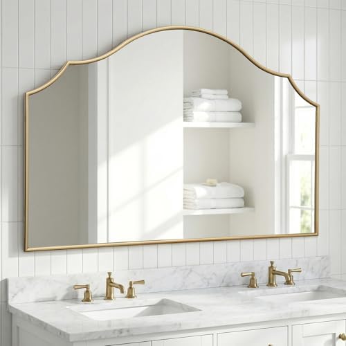 Besdomus Gold Scalloped Wall Mirror: 47"x31" Large Wooden Fireplace Mirror