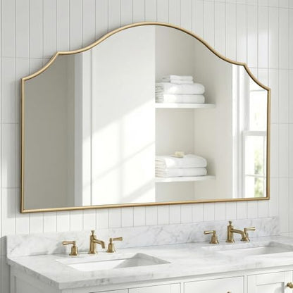 Besdomus Gold Scalloped Wall Mirror: 47"x31" Large Wooden Fireplace Mirror