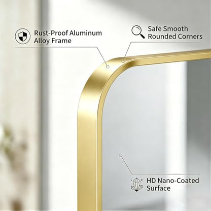 Bathroom Mirror for Wall, 30"x40" Black Bathroom Mirror for Over Sink, Shatterproof Tempered Glass Vanity Mirror with Anti-Rust Aluminum Alloy Frame, Hang Horizontally or Vertically, Gold