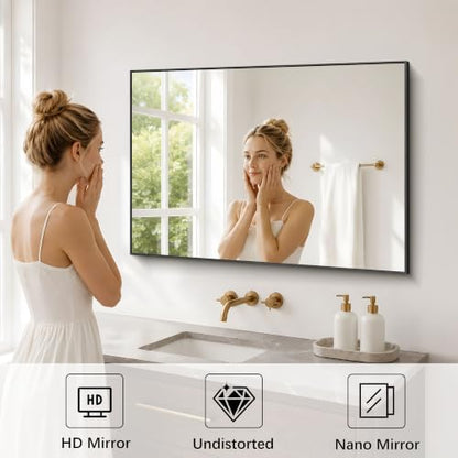 DESBING Black Bathroom Mirror for Wall, 30x40 Inch Rectangle Mirrors with Metal Frame, Modern Vanity Wall Mirror Decor for Entryway Hangs, Bathroom, Living Room Horizontal or Vertical