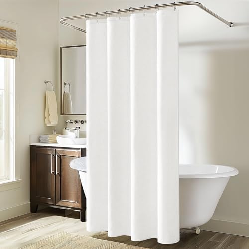MIULEE Linen Fabric Shower Curtain White W48*L72 8 Metal Hooks