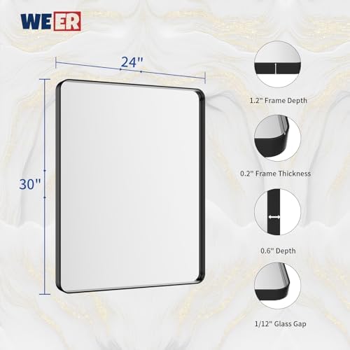 WEER Black Bathroom Vanity Mirror 24X30 Inch
