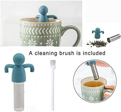 Leden Tea Infuser Cute Tea Strainer for Loose Tea Fine Mesh Stainless Steel Tea Ball Steeper & Diffuser with Silicone Lid for Tea Cup & Mug, with Cleaning Brush Blue