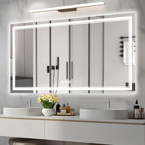 Ratsamee 55"x30" LED Bathroom Mirror with Lights, Backlit + Front Lit