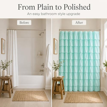 Teal Ruffle Shower Curtain for Bathroom, 72 x 72 Inch, 1 Panel