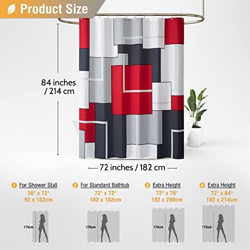 BTTN 72 x 84 Tall Modern Geometric Waterproof Fabric Shower Curtain, Red