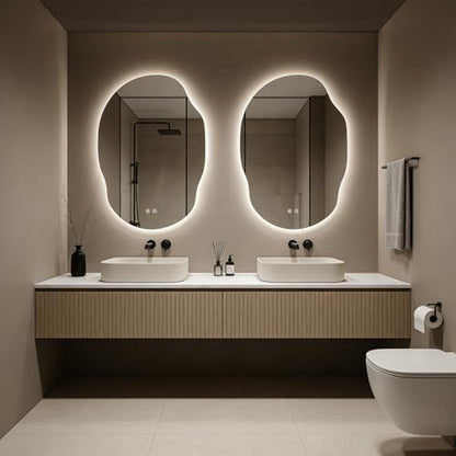 WallBeyond Backlit LED Bathroom Vanity Mirror with Lights, Irregular Asymmetrical Design,45" H x 32" W, Anti-Fog, Dimmable 3 Color Lighting, Memory, Hardwired Mount, Supports Horizontal & Vertical