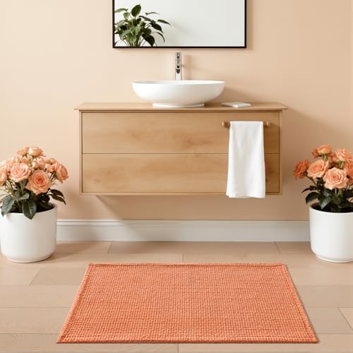 DEXI Chenille Bath Mat 36x24, Soft Absorbent Bathroom Rugs, Orange