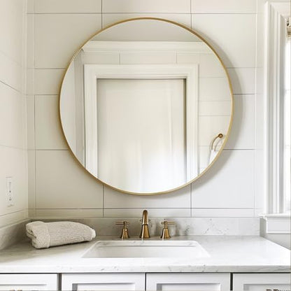 Sunniry Circle Mirror 26 inch, Round Wall Mirror, Gold Brushed Metal Frame