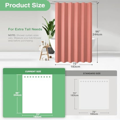 Dynamene Extra Long Waffle Shower Curtain 256 GSM Fabric 72x96 Coral