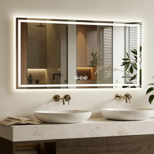 60"x30" LED Bathroom Mirror with Anti-Fog, Backlit & Front Lights, Memory