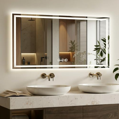 60"x30" LED Bathroom Mirror with Anti-Fog, Backlit & Front Lights, Memory