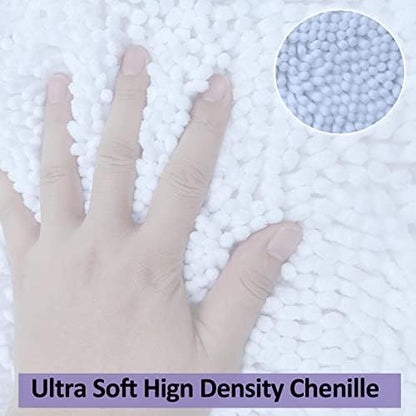 White Bathroom Rugs Chenille Bath Mat Set 3 Piece, Extra Soft, and Absorbent Shaggy Rugs, Machine Wash and Dry, Perfect Plush Carpet Mats for Tub, Shower, Bathroom Rug Mats