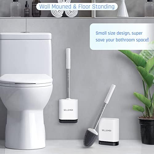 Sellemer Silicone Toilet Brush, Ventilation Slots Base Holder 2 Pack, White