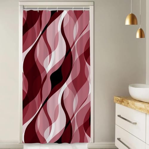 Red Striped Stall Shower Curtain with Hooks, 36x72 Inch