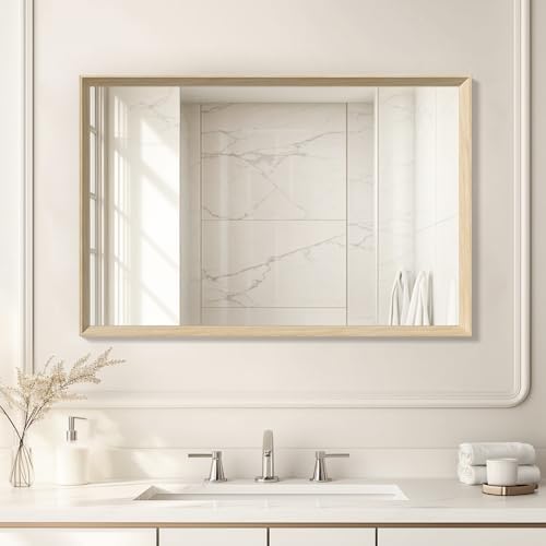 Oak Wood Effect Framed Wall Mirror, 24x36 Rectangle Mirror