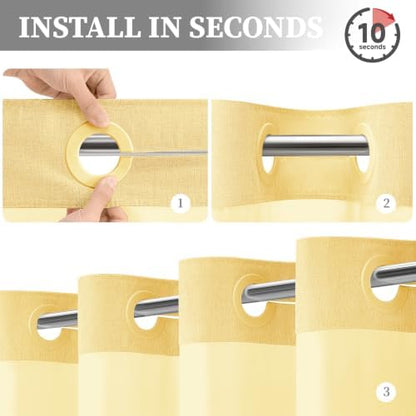 BTTN Yellow Ringless Linen Textured Shower Curtain with Snap in Liner 72x75