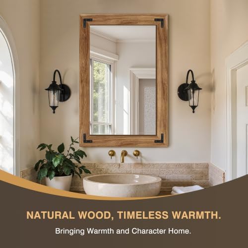 Bathroom Mirror for Wall, 24" x 36" Wooden Vanity Mirror