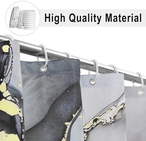 Black Marble Shower Curtain, Modern Abstract Luxury Black Gold Ink Texture Watercolor Art Bathroom Curtains Ombre Machine Washable Waterproof Fabric Bathtub Curtain Set with Hooks 72" Wx84 L