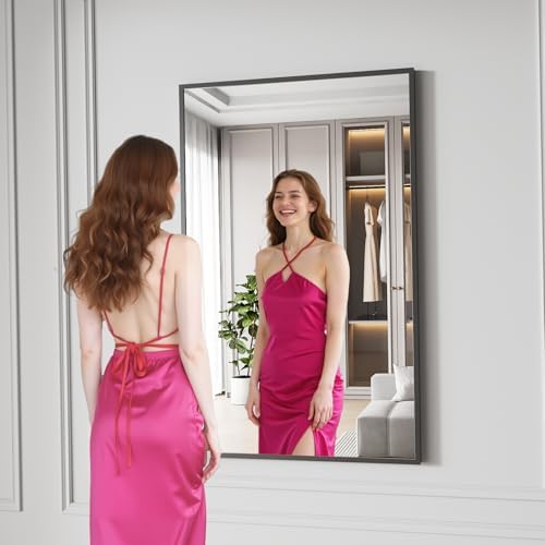 Koonmi Bathroom Mirror for Wall, 30"x48" Black Bathroom Mirror for Over Sink, Shatterproof Tempered Glass Vanity Mirror with Anti-Rust Aluminum Alloy Frame, Hang Horizontally or Vertically