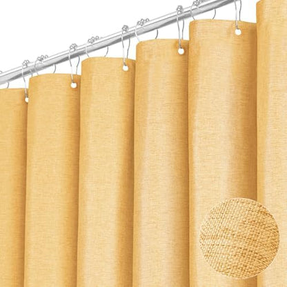 BTTN 72x78 Linen Textured Waterproof Thick Fabric Shower Curtain Set, Gold
