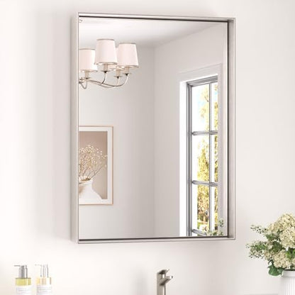 Keonjinn 22x30 Inch Nickel Bathroom Mirror for Over Sink, Wall Mounted
