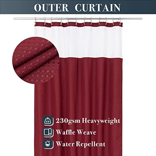 N&Y HOME Waffle Weave Shower Curtain with Snap Liner 71x72 Wine Red